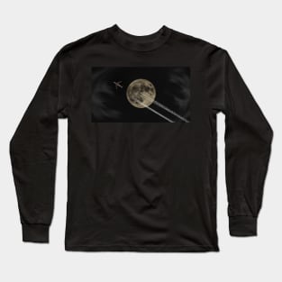 Jet flying under the moon Long Sleeve T-Shirt